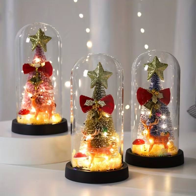 New Xmas Gift Tree in Glass Dome Christmas Decoration Led Lights