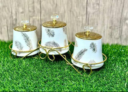 3pcs Nordic canisters set with golden rack