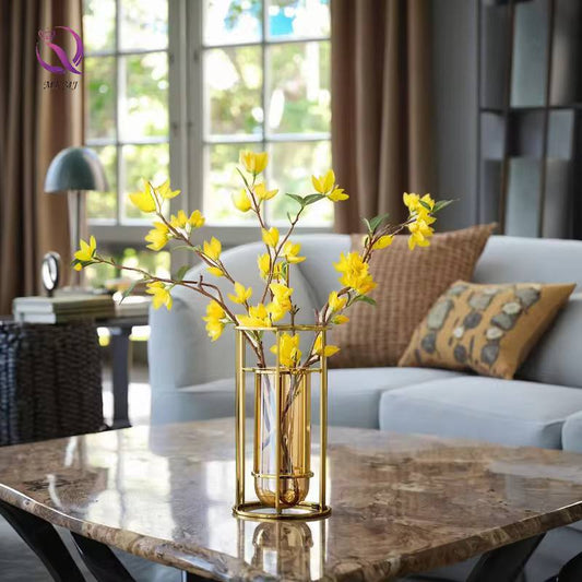 Circular line gold glass vase for Nordic home decor