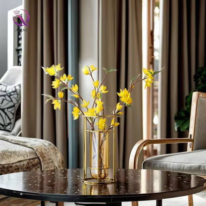 Circular line gold glass vase for Nordic home decor