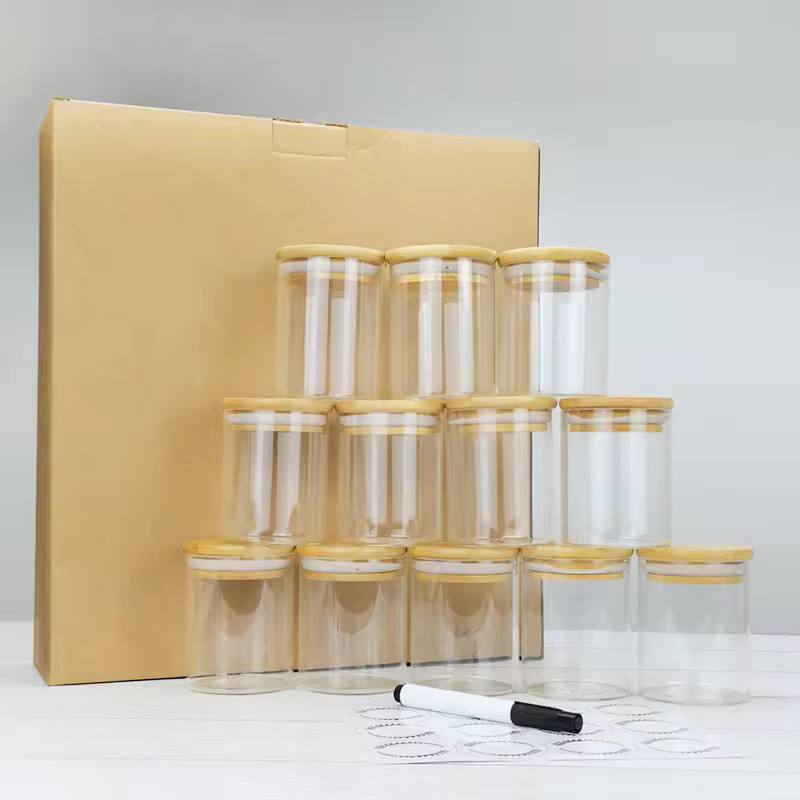 12pcs Round Glass spice jar set