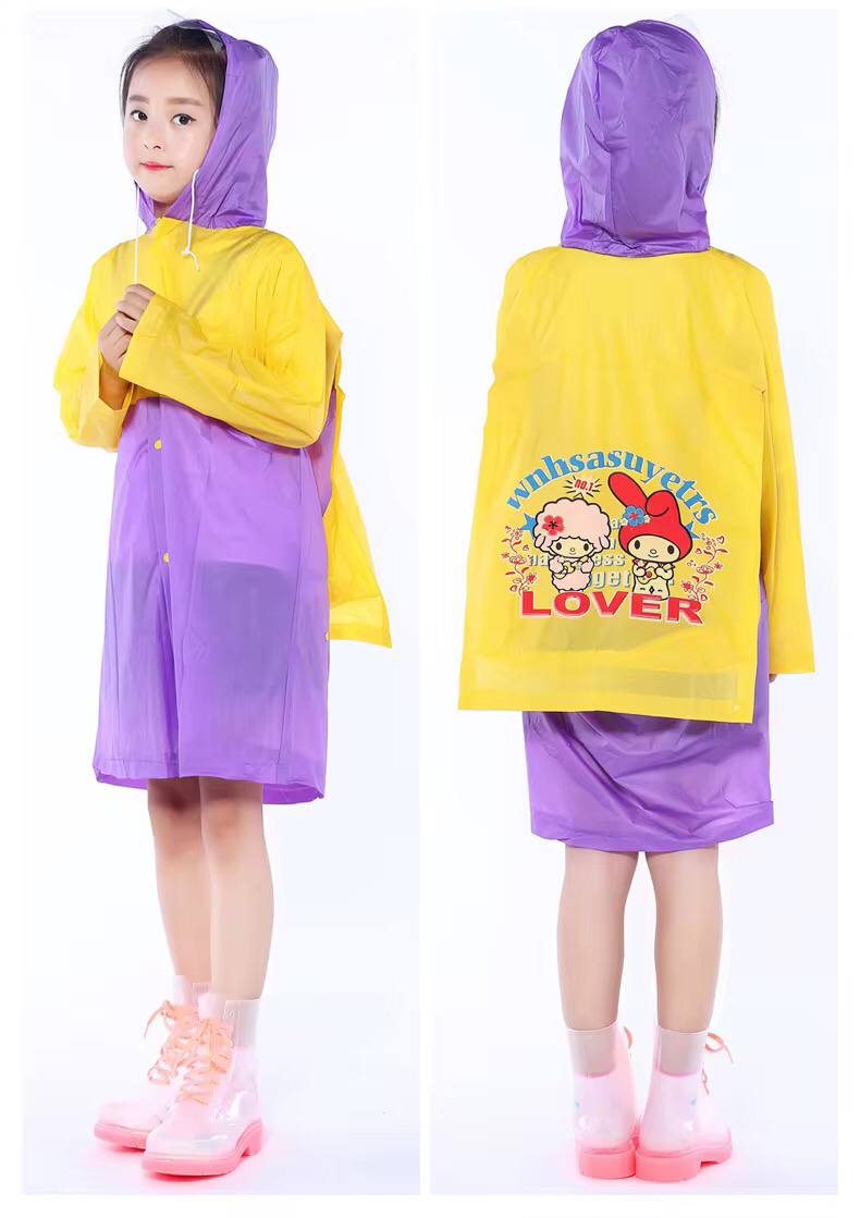 Light PVC Child/Kids Hooded Schoolbag Rain Coat
