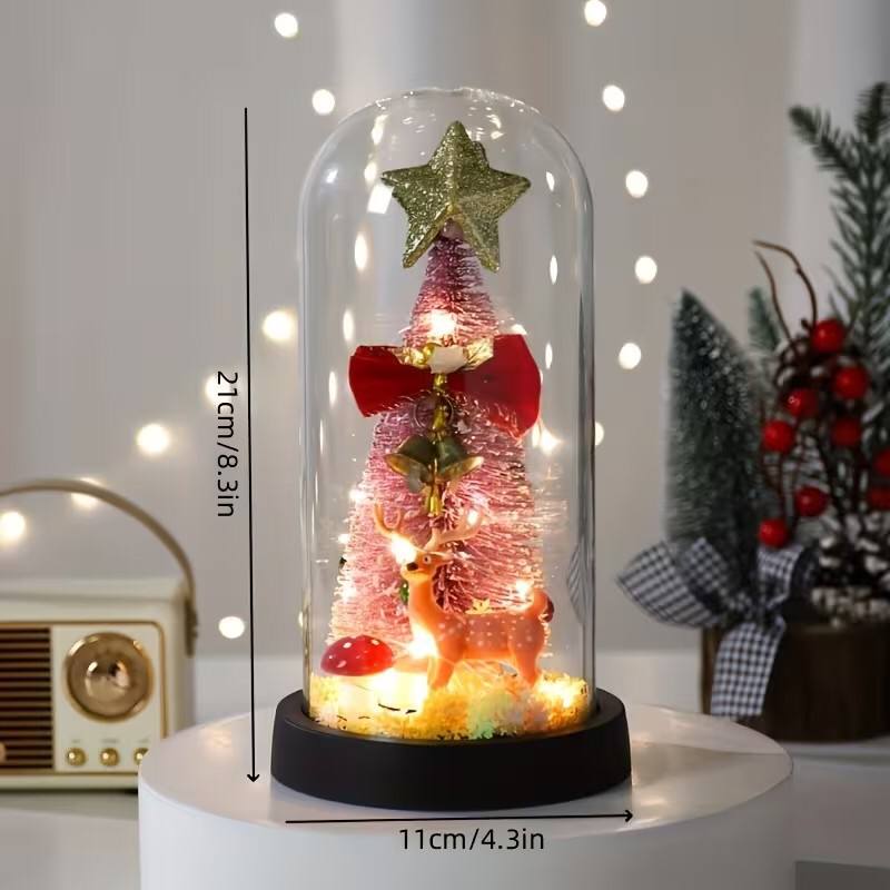 New Xmas Gift Tree in Glass Dome Christmas Decoration Led Lights