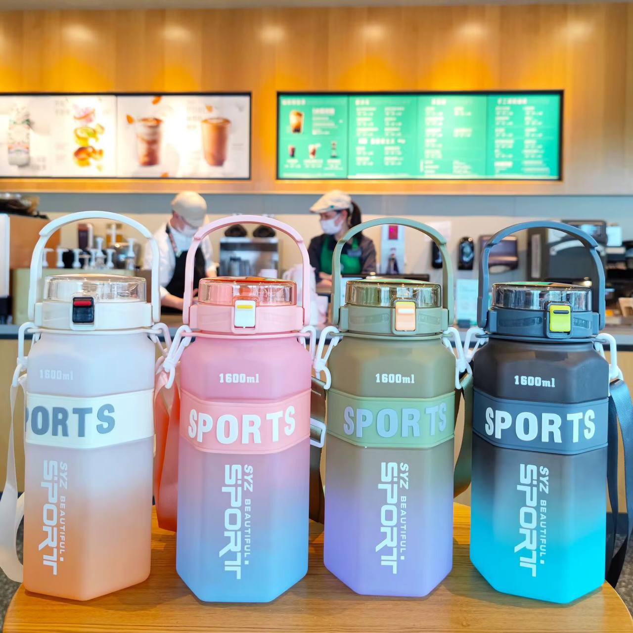 High quality hexagonal Sports 3in1 multi - colour motivation water bottle.