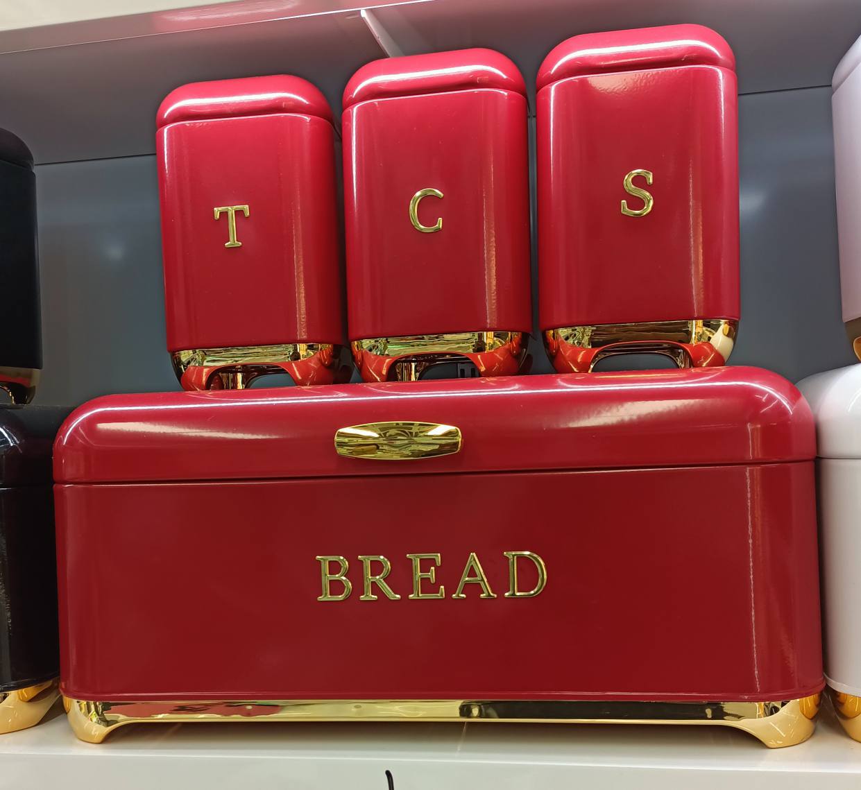 Bread Bin with Three Canister Set with touch of gold