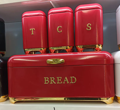 Bread Bin with Three Canister Set with touch of gold