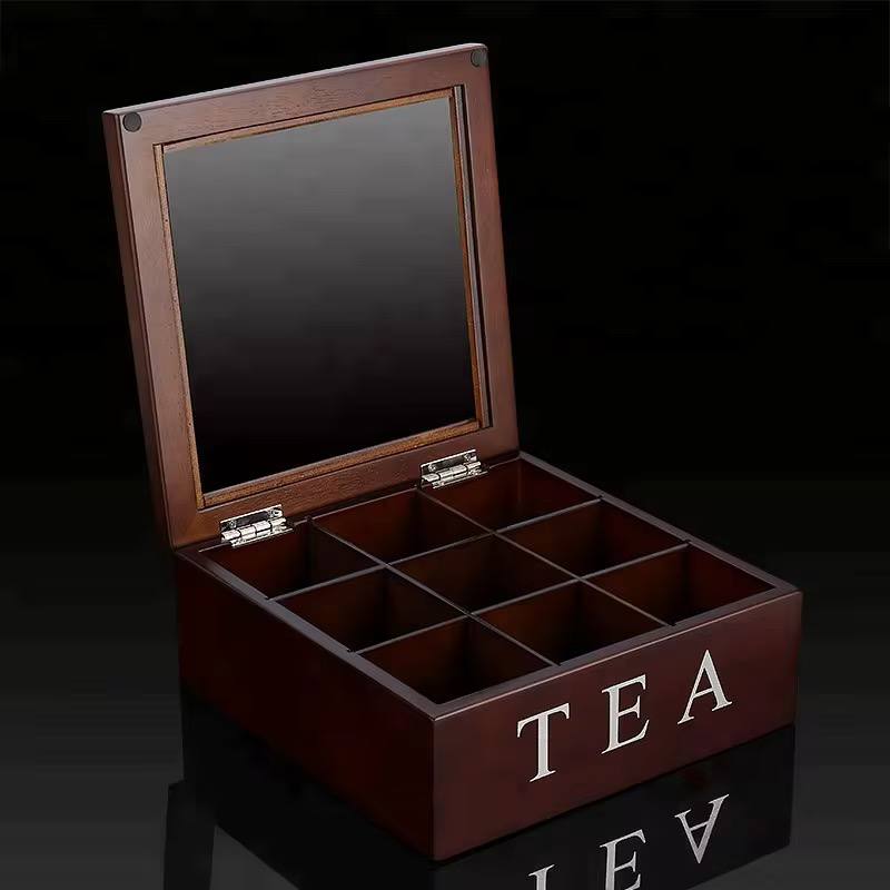 9 grid bamboo tea bag organizer