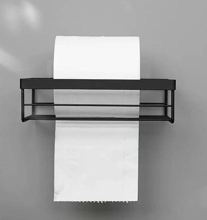 Punch free storage rack for toilet paper towel box