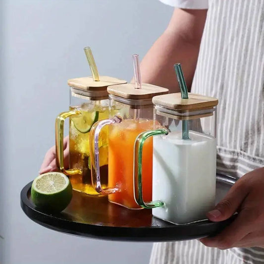 500ml broscillate  square glass with straw(coloured)