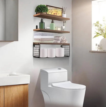Solid pine wood bathroom floating shelves