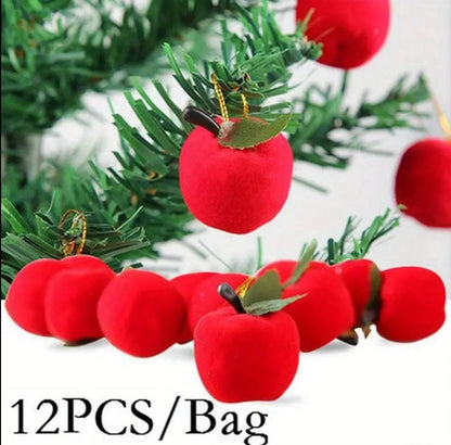 12pc Realistic Eye-catching Simulation Red Apple Ornament Christmas Tree Decoration