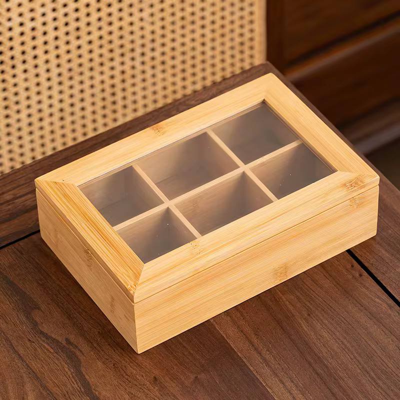 6 slots bamboo tea bags organiser