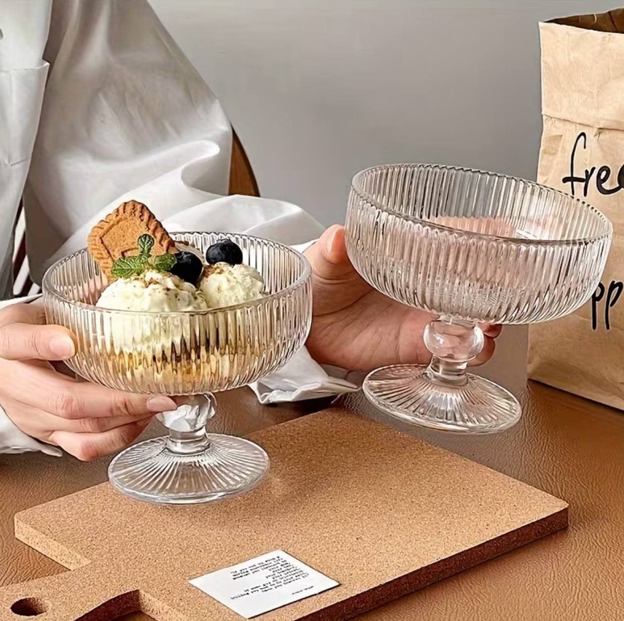 High borosilicate ribbed dessert/ice cream glasses/goblet 6pc