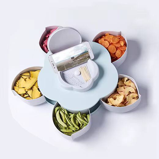 Plum-Shaped Rotating Fruit Bowl With Mobile Phone Holder / Snacks Box