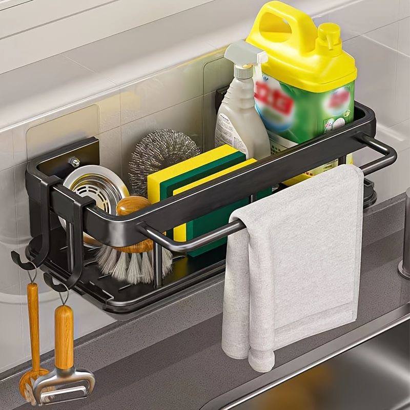 Metallic Sink caddy with a draining tray & towel hanger