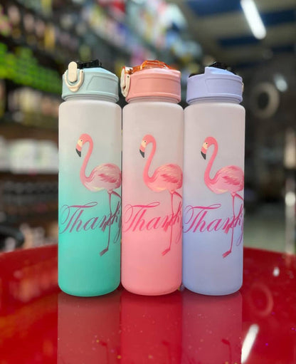 750ML Flamingo Portable Water Bottle Motivational Sports Water bottle with Time Marker Leak-proof Cup for Outdoor Sport Fitness BPA Free