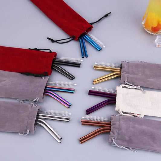 Stainless steel Reusable Metal Straws Set with Cleaner Brush