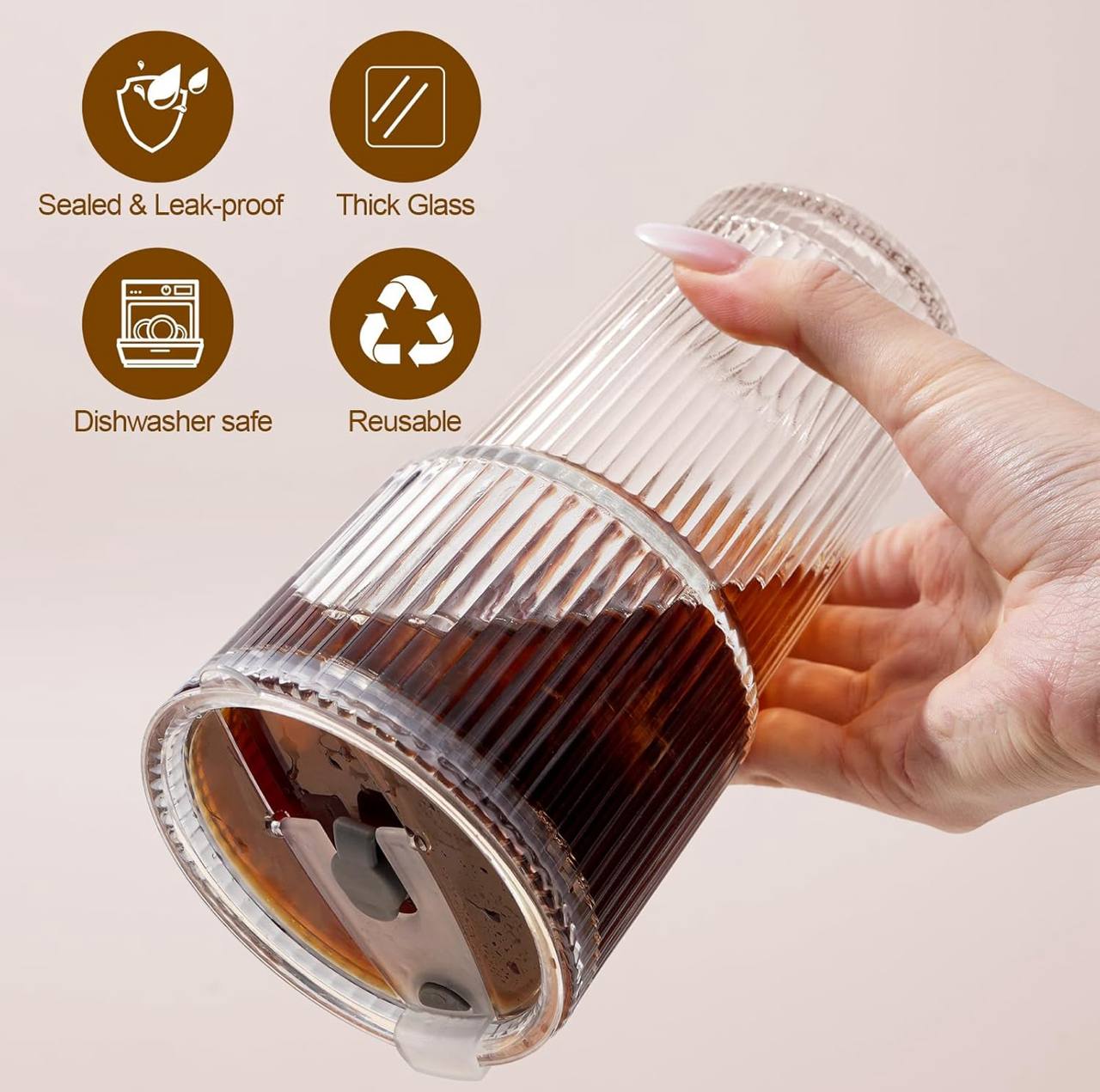 650ml ribbed glass tumbler