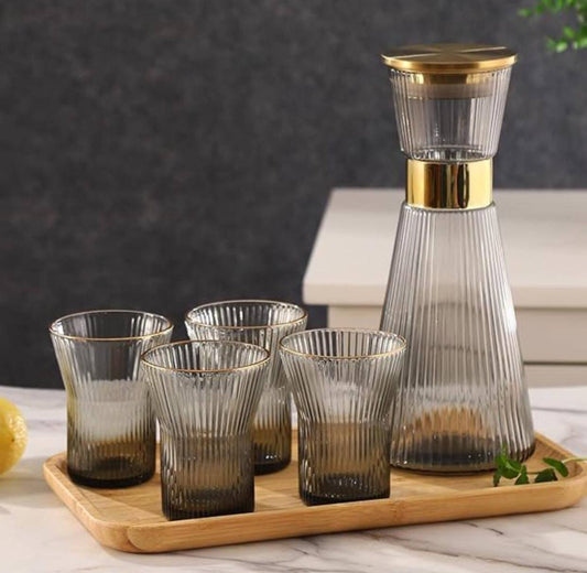 DUJUST Ribbed  Glass Carafe Set