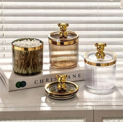Luxury cute bear cotton swab storage box