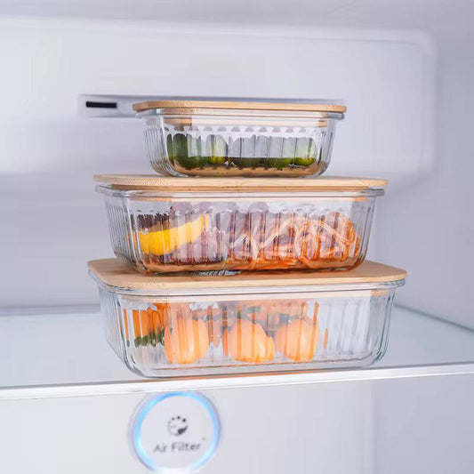 Ribbed Glass food storage containers with bamboo lids