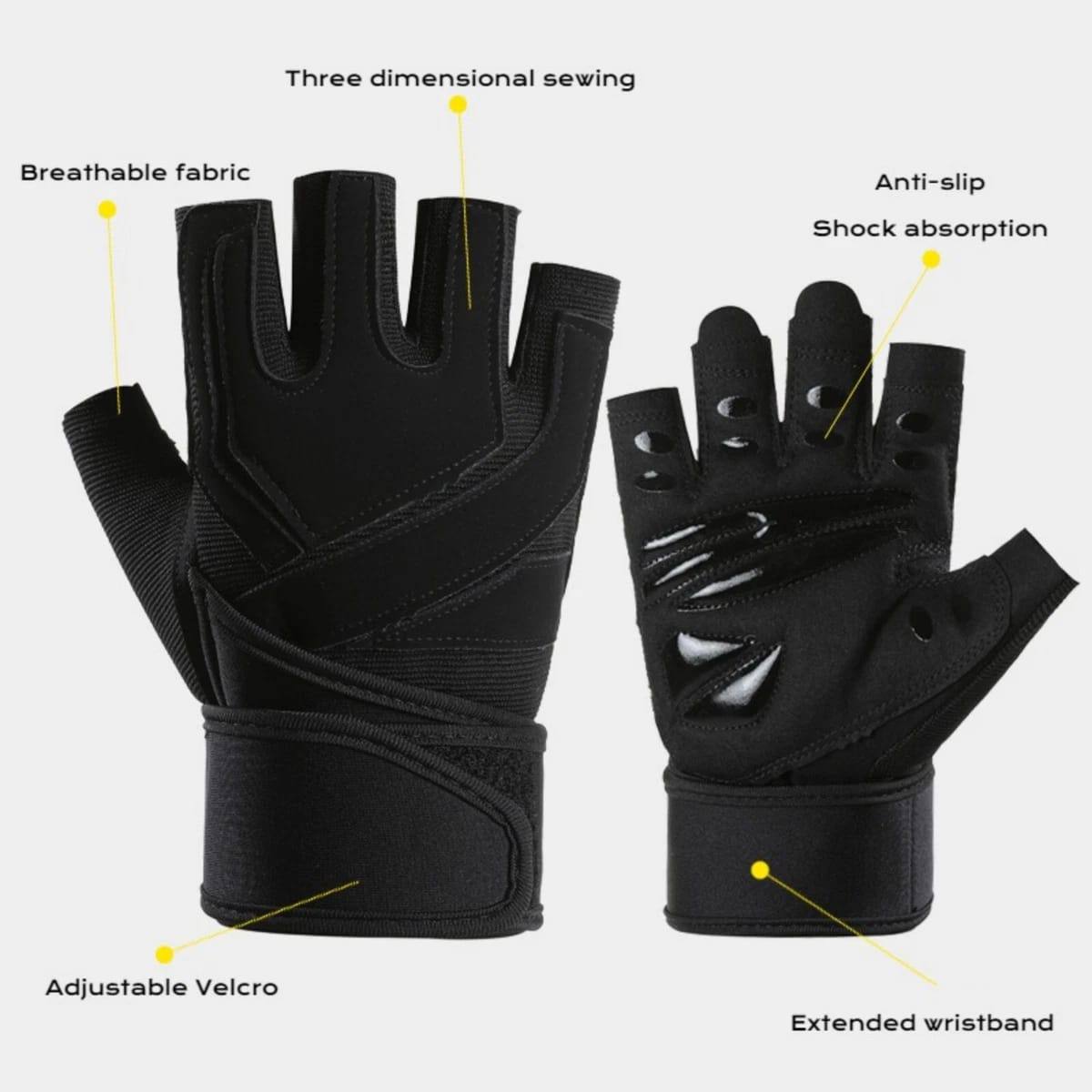 Anti-slip workout gloves with extended wristband