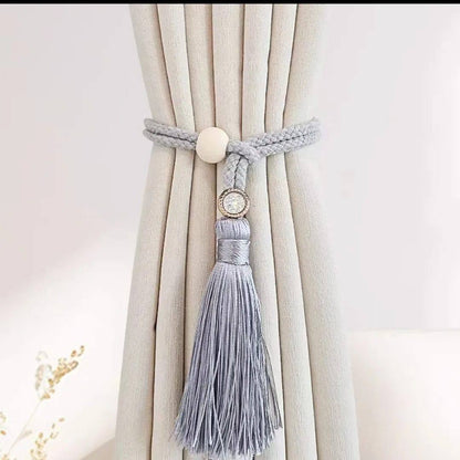 2 Bohemian fashion adjustable cotton cord curtain straps with rhinestone curtain buckles