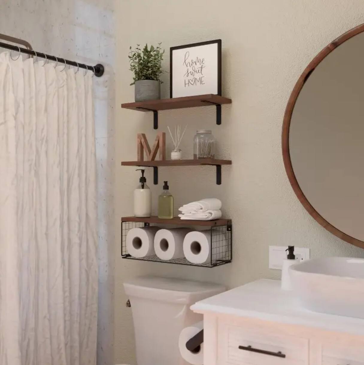 Solid pine wood bathroom floating shelves