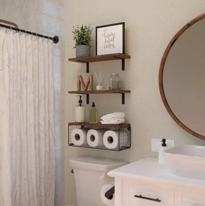 Solid pine wood bathroom floating shelves