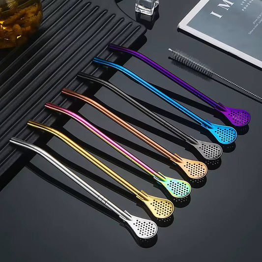 INNOVATIVE DESIGN - 3 in 1, straw, stirring spoon or strainer