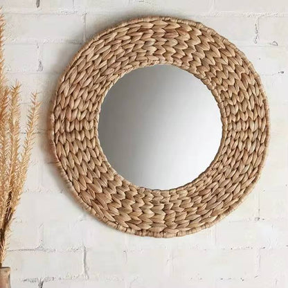 Decorative Water Hyacinth Handmade Braided Natural Boho Mirror