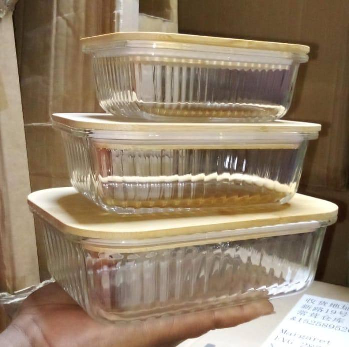 Ribbed Glass Food Storage Containers with Bamboo Lids