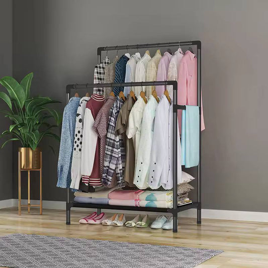 Double Pole Clothing Rack With Lower Storage Shelf