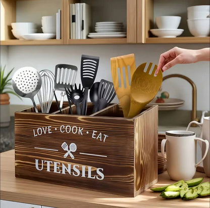 3 compartment wooden cutlery organizer