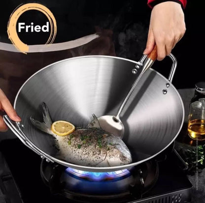 Thickened heavy gauge aluminum two  sided-handle wok frying pan