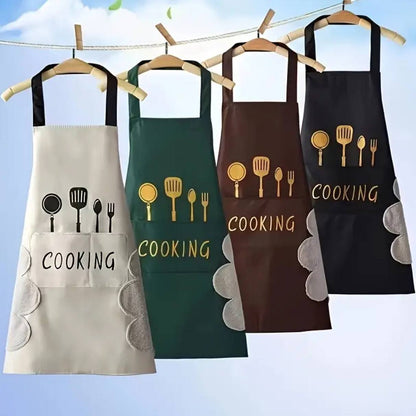 Kitchen Apron with Hand Wipe Pocket.