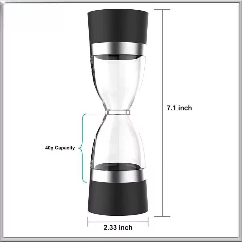 Manually adjustable thickness, hour glass 2 in 1 Dual Salt Pepper Mills,  Pepper Grinder, Sesame, Spice Grinder, Kitchen spice jar