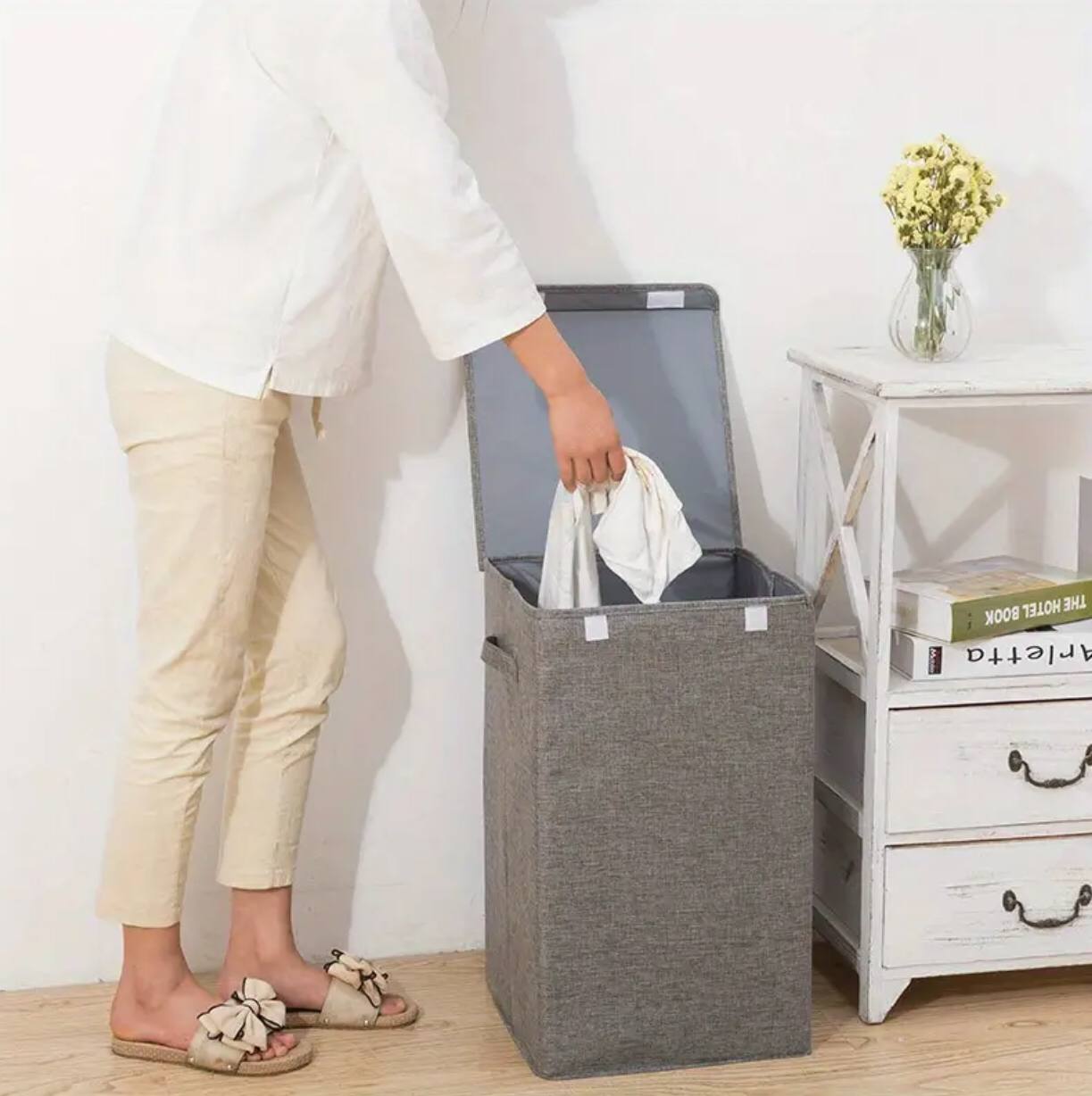 Cotton laundry basket with cover