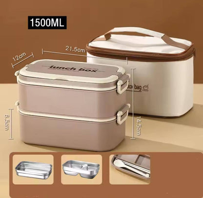 DOUBLE LAYERED LUNCH BOX WITH MATCHING LUNCH BAG