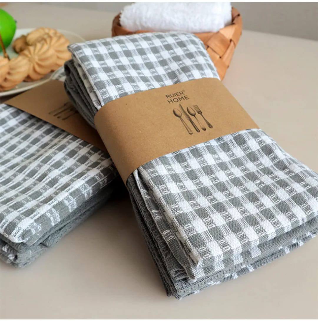 Checked Waffle Weave Kitchen Towels – Soft, Absorbent & Stylish