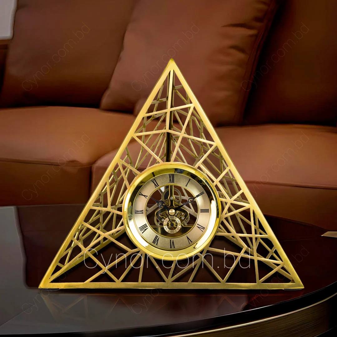 GOLDEN PYRAMID SHAPED METALLIC DESKTOP CLOCK
