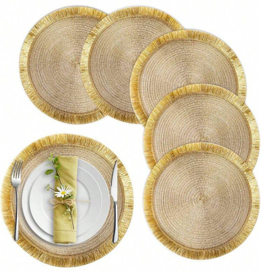 High Quality Round Shimmery Gold Placemats/TableMats 6pc