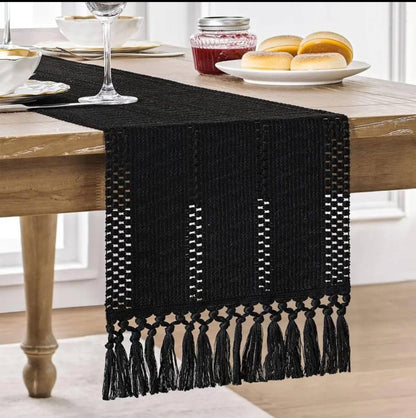 High quality Boho woven  table runner/bed runner with tassels.