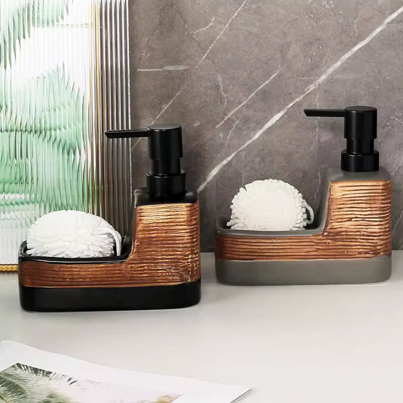 Fancy single ceramic lotion / soap dispenser with wash pad