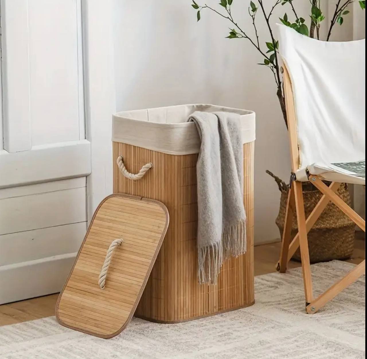 Bamboo laundry basket 
Foldable