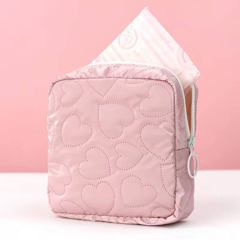 New Candy Color Square Glossy Cosmetic Bag Makeup Bag Pouch Portable PU Waterproof Storage Bag Women Sanitary Napkin Organizer
