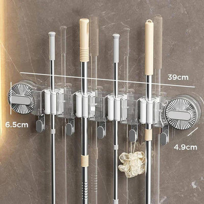 4-Holes Multi-Purpose Hooks Mop Hanger / Rack with  Hanging Hooks & Self adhesive Stickers