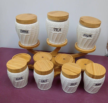 7pcs canister set with bamboo rack