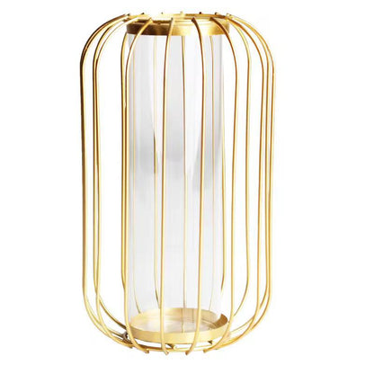 Modern Nordic luxury home decor contemporary metal bird cage shape flower glass vase