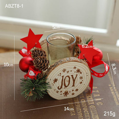 Wooden Candlestick Christmas Decoration Candle Holder Desktop Ornaments Creative Pattern Crafts